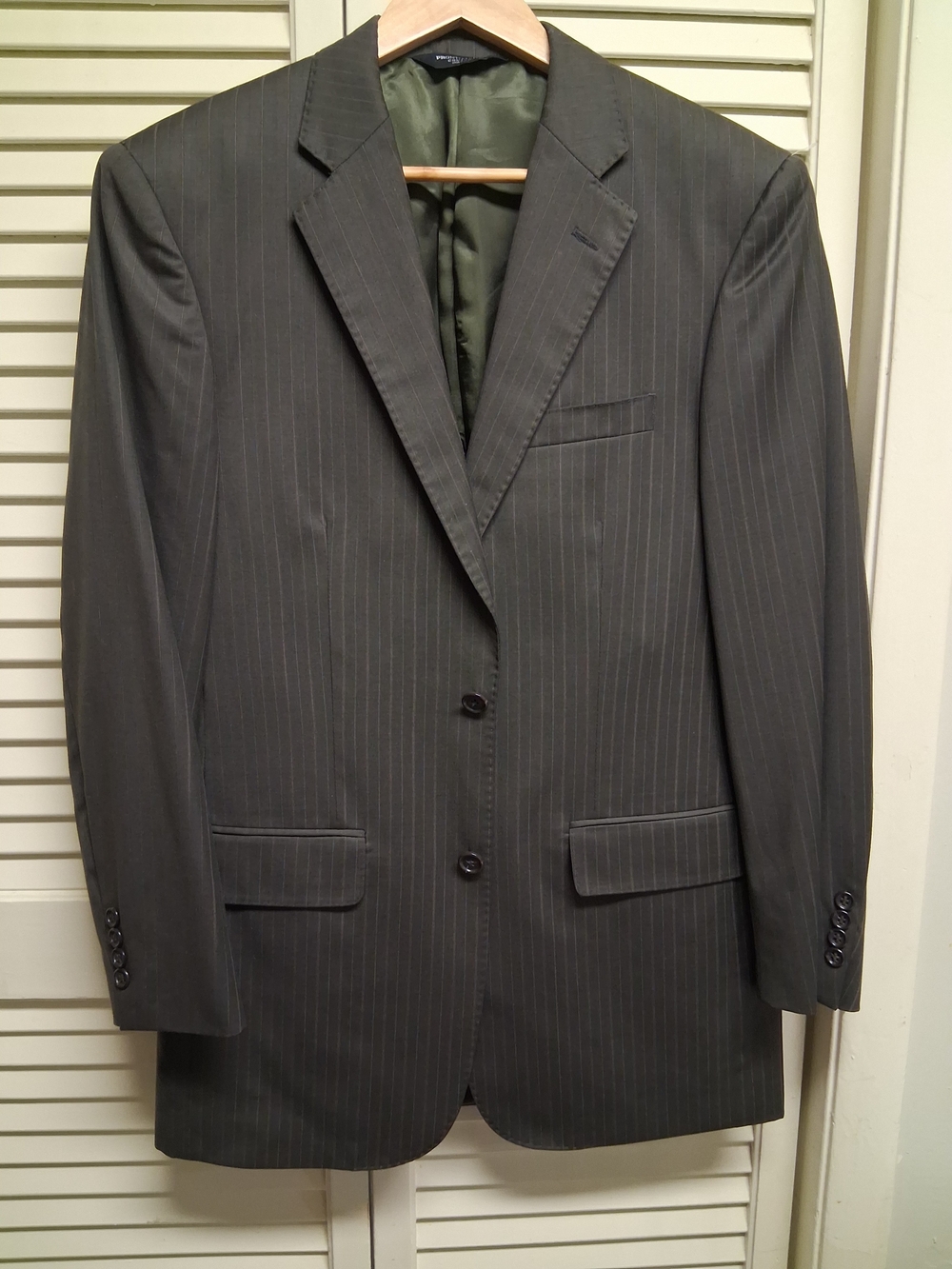 VTGMen's Pinstripe Luxurios Upscale 100wool Two-Button Green-Olive Blazer Suit38